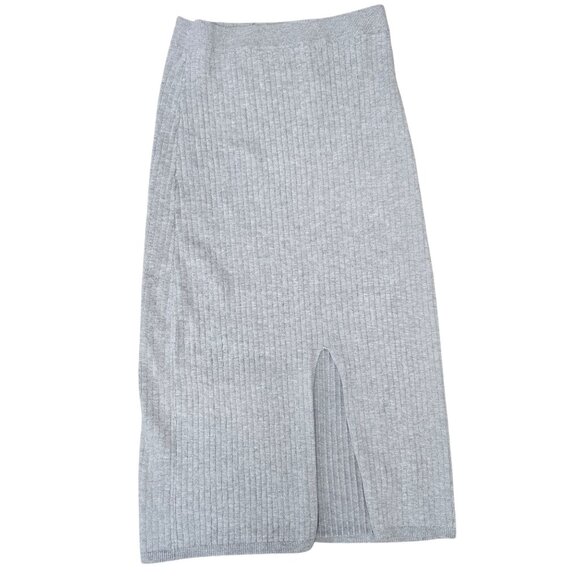 Free People Womens Ribbed Knit Midi Skirt with Front Slit Gray M - Picture 5 of 5